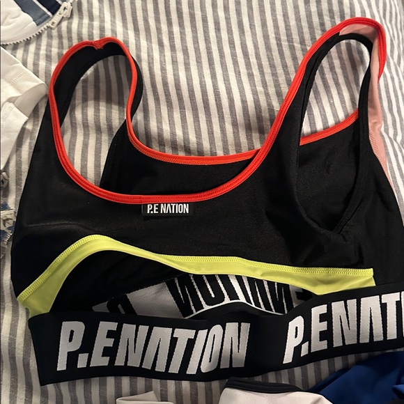 P.E Nation Black Sports Bra with Pink and Yellow Accents - Picture 2 of 2